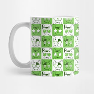 Frenchies with Glasses Pattern Green Mug